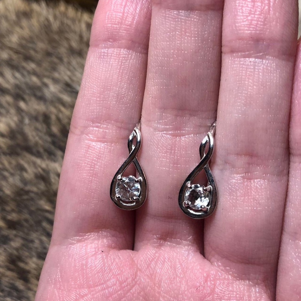 Minimalist sterling silver hanging white topaz earrings